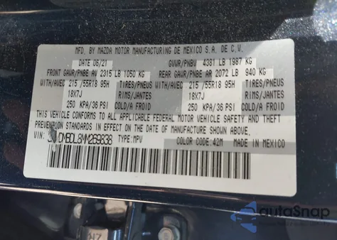 2021 Mazda Cx-30 Premium z USA, uszkodzony, nr VIN 3MVDMBDL8MM269838